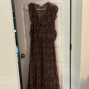BB Dakota Black Floral Maxi Dress with Ruffle Sleeves